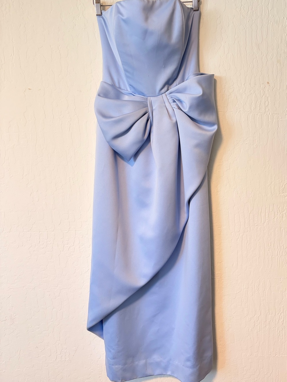 Vintage Strapless Light Blue Bow-Accent Victor Costa Saks Evening Dress